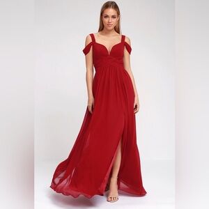 Lulus Ocean of Elegance Bridesmaid Sweetheart neckline Wine Red Maxi Dress Small
